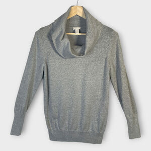 🦜 Chicos 2 (Large) Sweater Womans Cowl Neck Silver Gray Sparkle Party